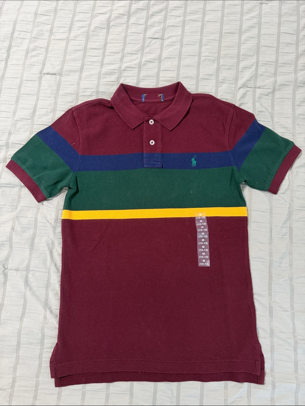 Polo by Ralph Lauren Burgundy Polo with Green, Blue and Yellow Stripes